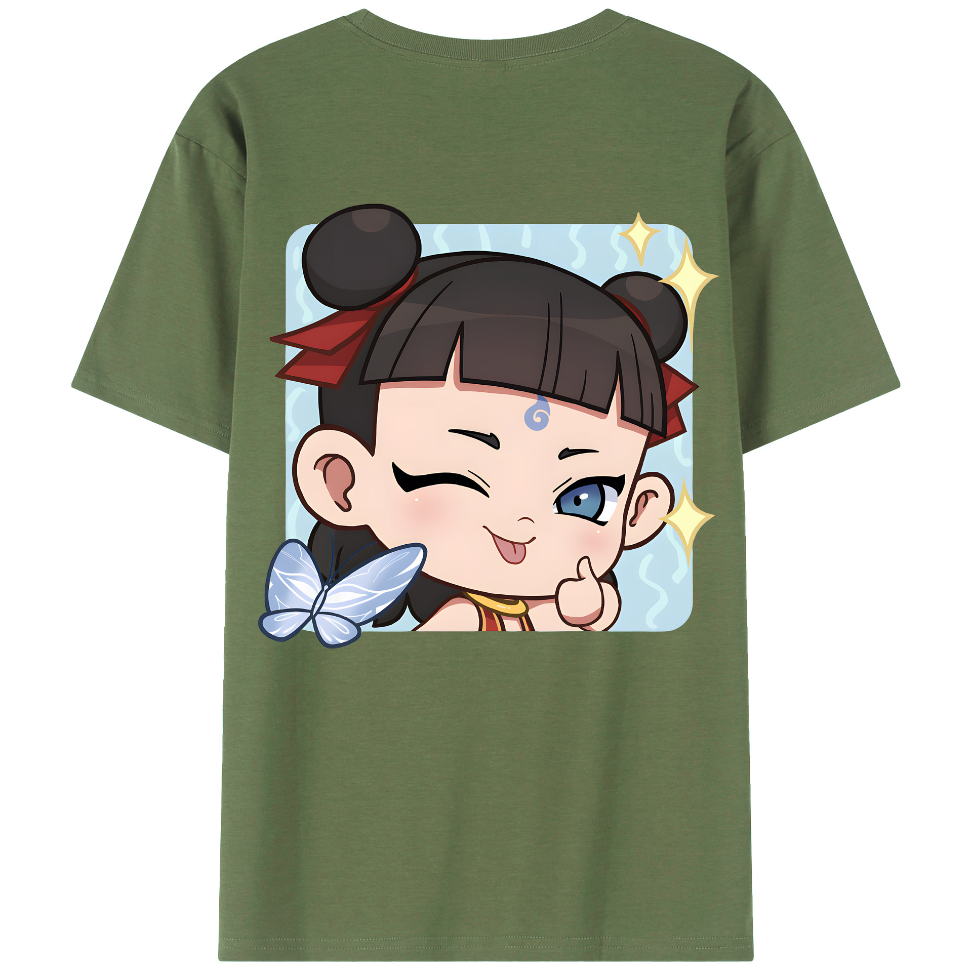（画像用） Ne Zha 2 ナタ 魔童の大暴れ 綿100％ メンズ半袖Tシャツ（バックプリント） 通気性